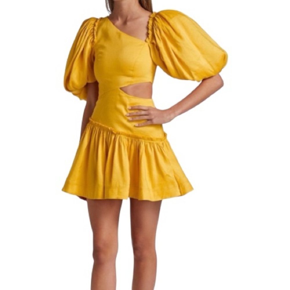Aje. Chateau Sunshine Mini Dress Puff‎ Sleeve Cutout Ruffle AUS 6 US 2